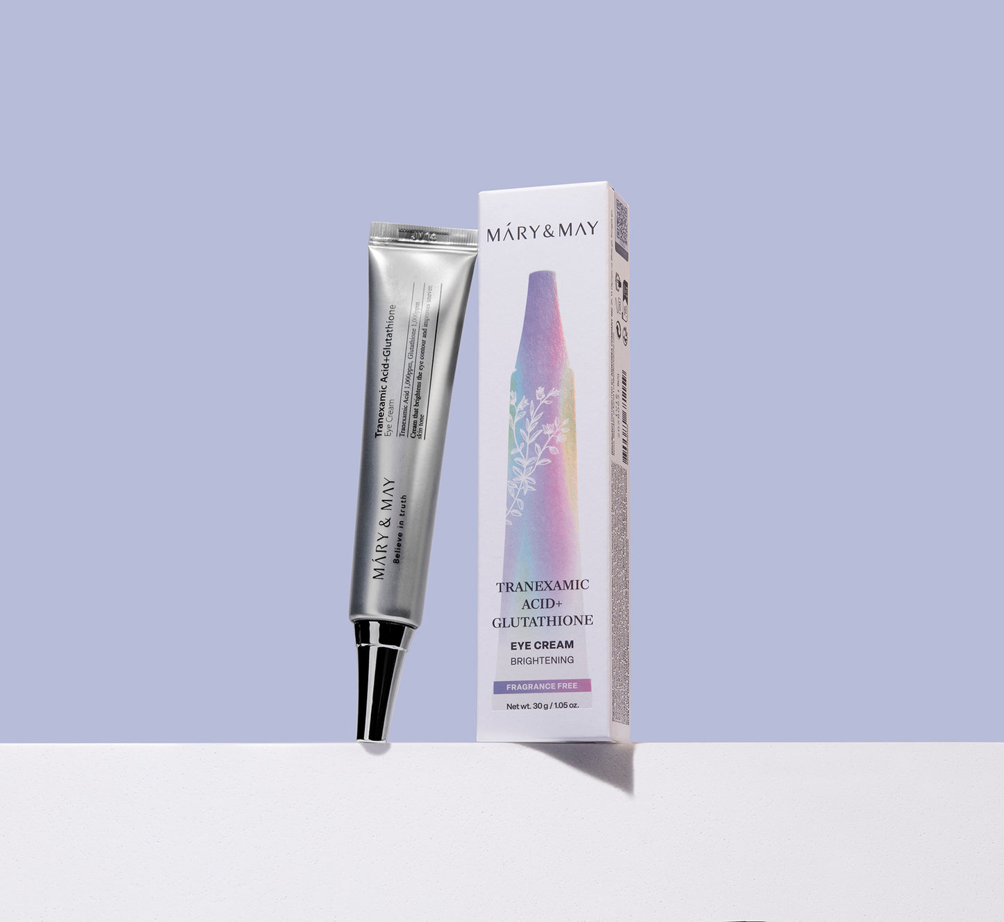 Mary&May Tranexamic Acid+Glutathione Eye Cream 30g - Oční krém s 1 000 ppm kyseliny tranexamové a 1 000 ppm glutathionu, určený k intenzivní péči o tmavé kruhy v oblasti očního okolí.