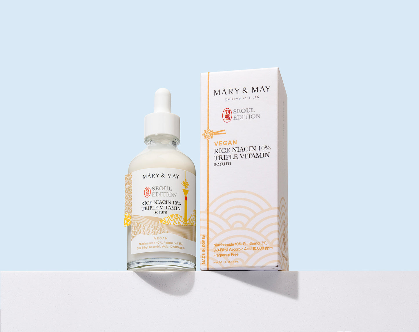 Mary&May Vegan Rice Niacin 10% Triple vitamin serum - Rozjasňující a vyrovnávající pleťové sérum s vysokým obsahem niacinamidu a rýžových extraktů určené pro péči o mdlou, nevyrovnanou a pigmentovanou pleť.