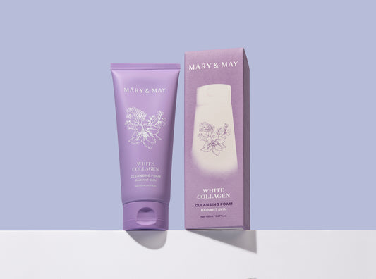 Mary&May White Collagen Cleansing Foam 150ml - Jemná čisticí pěna s obsahem kolagenu určená pro důkladné, ale šetrné čištění pleti.