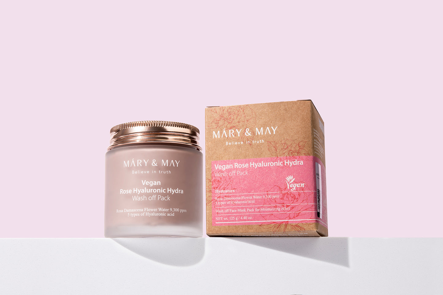 Mary&May Rose Hyaluronic Hydra Wash Off Pack 125g - Hydratující a zklidňující jílová pleťová maska s růží