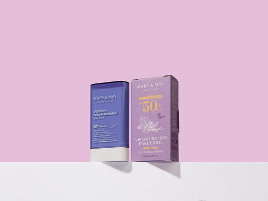 Mary&May Vegan Peptide Bakuchiol Sun Stick SPF50+ PA++++ 18g - Opalovací tyčinka s SPF 50+, která kombinuje vysokou ochranu před UVA a UVB zářením s cílenou péčí o pleť.