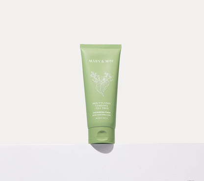 Mary&May Houttuynia Cordata+Tea Tree Cleansing Foam 150ml - Jemná čisticí pěna určená pro každodenní péči o pleť se sklonem k citlivosti, podráždění, nadměrné tvorbě kožního mazu a akné.